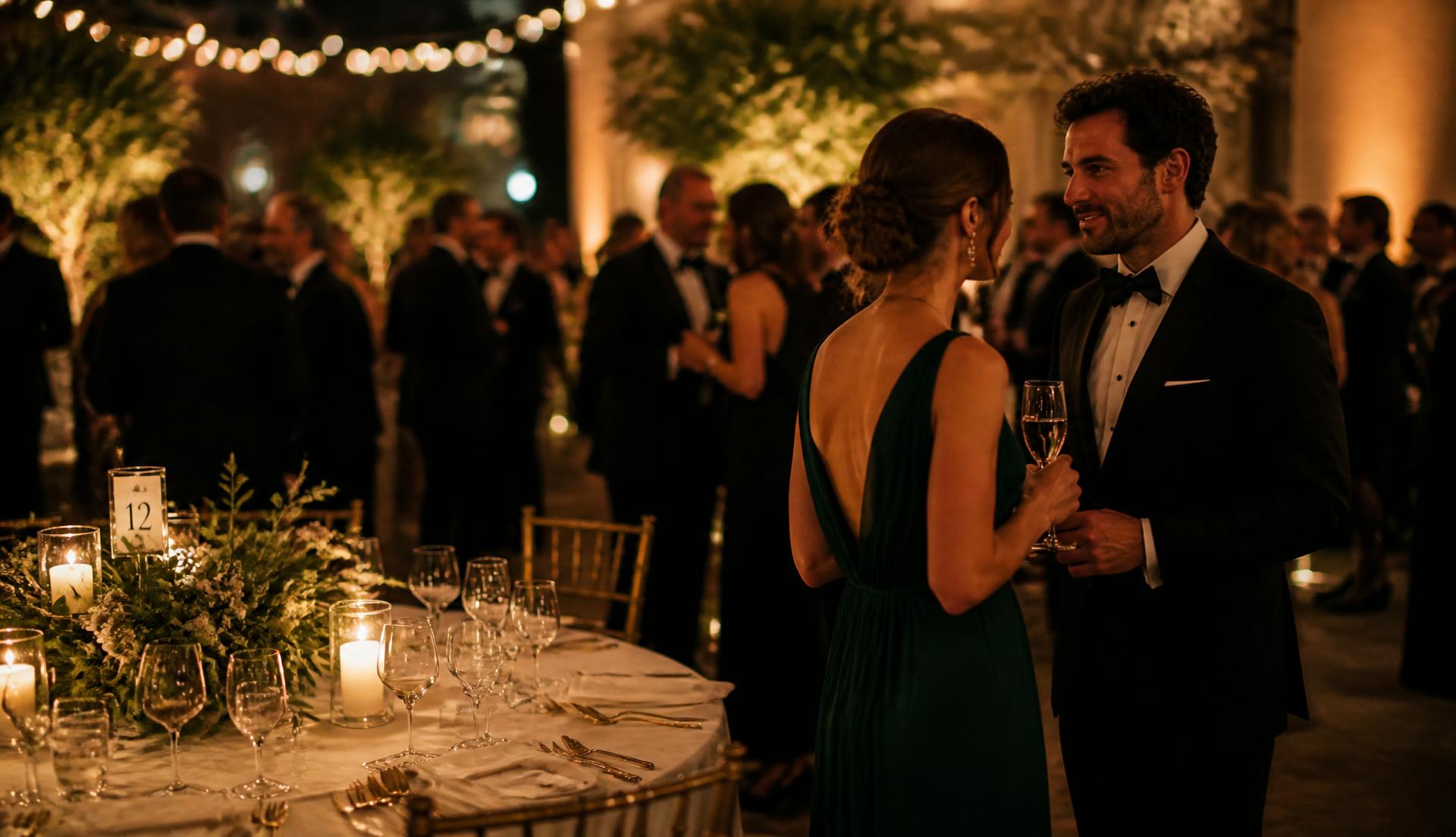 Guests in formal attire at a candlelit charity gala